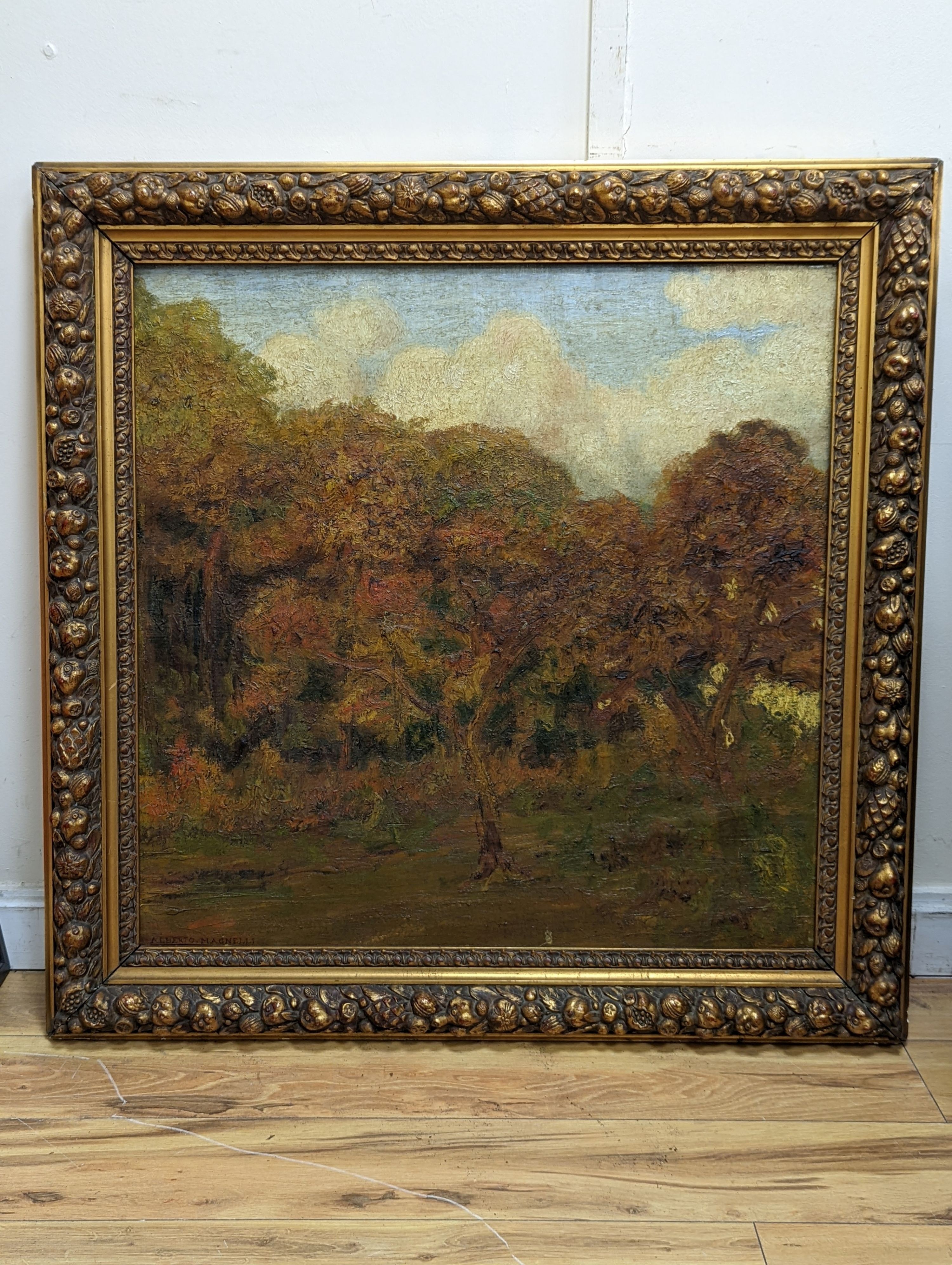 Attributed to Alberto Magnelli (1888-1971), oil on canvas, Woodland in autumn, signed, 79 x 79cm